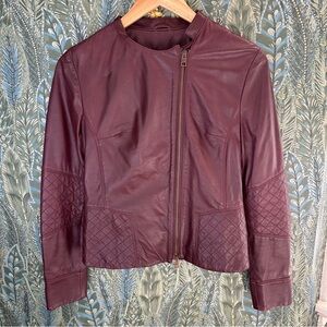 Vera Pelle Women’s Burgundy Moto Style 100% Leather Jacket, Size Medium